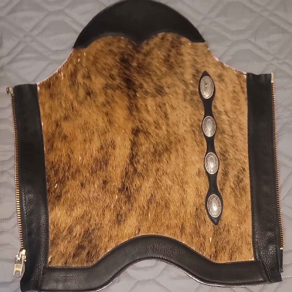 Brown and Black Fur Leather Leg Chaps